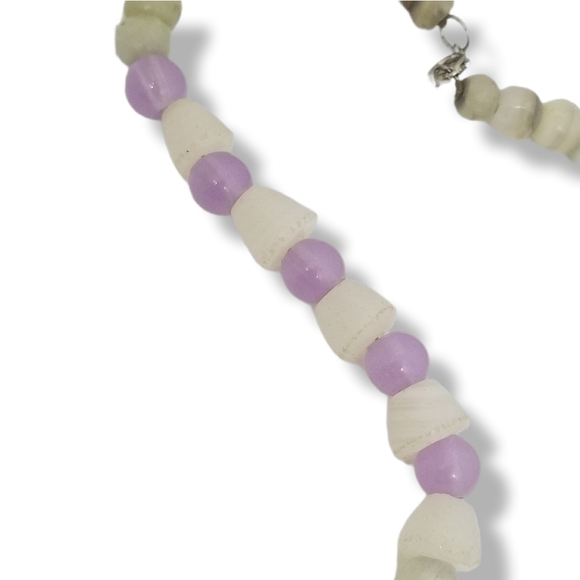 BEAUTIFUL VINTAGE PASTEL COLOR MARBLED ALABASTER STONE & GLASS BEAD NECKLACE - Picture 6 of 7